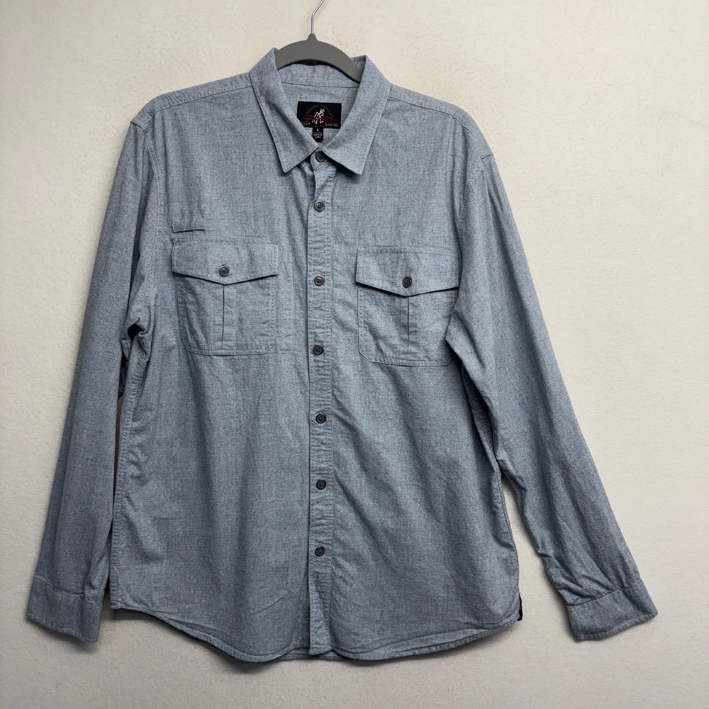 Gramicci Shirt Mens L Blue Cream Stripe 100% Cotton Long Sleeve Button Down‎